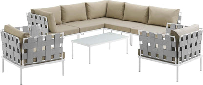 Harmony 8-Piece Aluminum Outdoor Patio Furniture Sectional Sofa Set with Cushions in White Beige-0