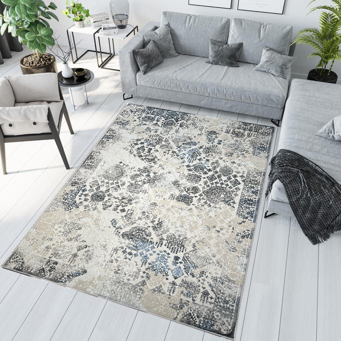 Canvello Area Rugs Premium Rugs for Living Room, Bedroom, Home Dining, Ivory, Grey, Beige, Blue