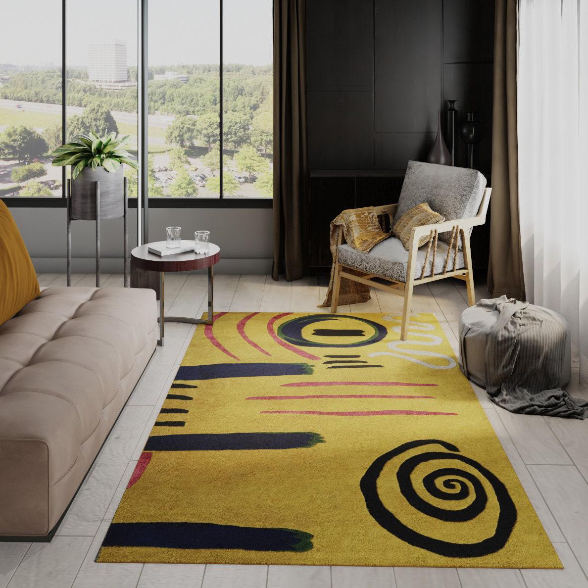 Canvello Hand Tufted Rug Hand Made Modern Area Rugs for Room Home Decor Carpet Rugs for Living Room Kids Decor Contemporary Abstract Design Yellow