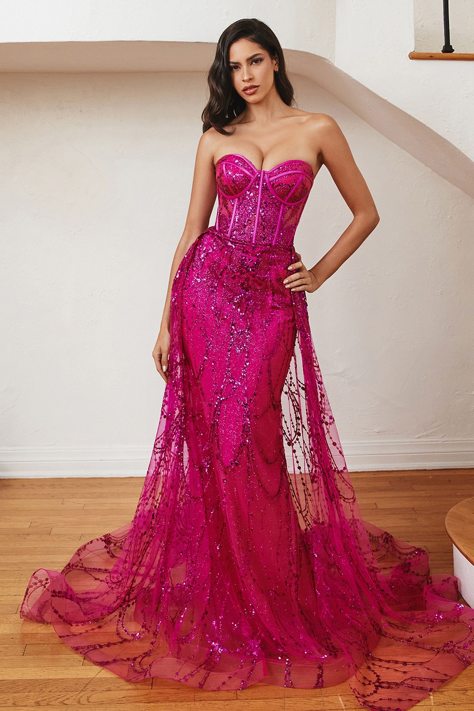 Strapless Lace Fitted Gown With Over Skirt-2