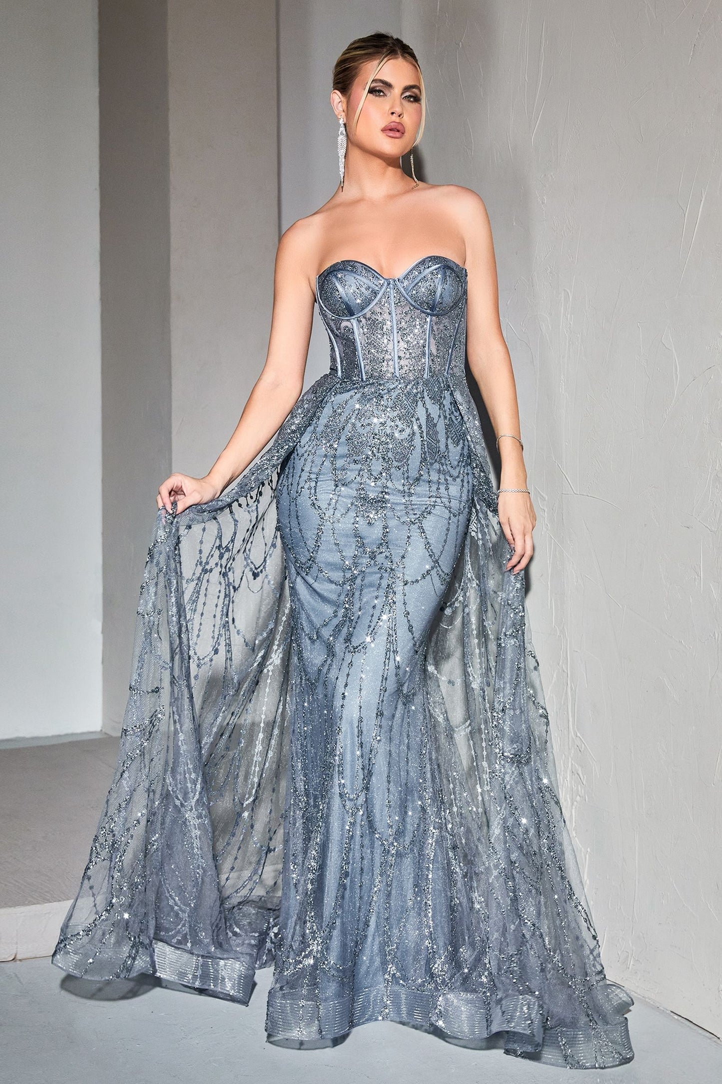 Strapless Lace Fitted Gown With Over Skirt-5