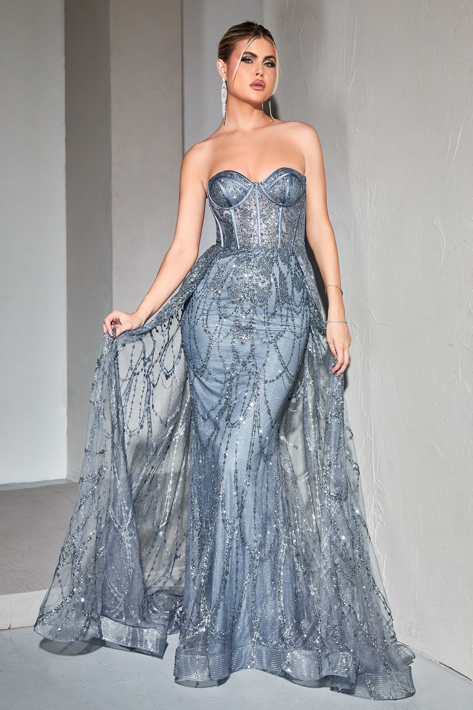 Strapless Lace Fitted Gown With Over Skirt-5