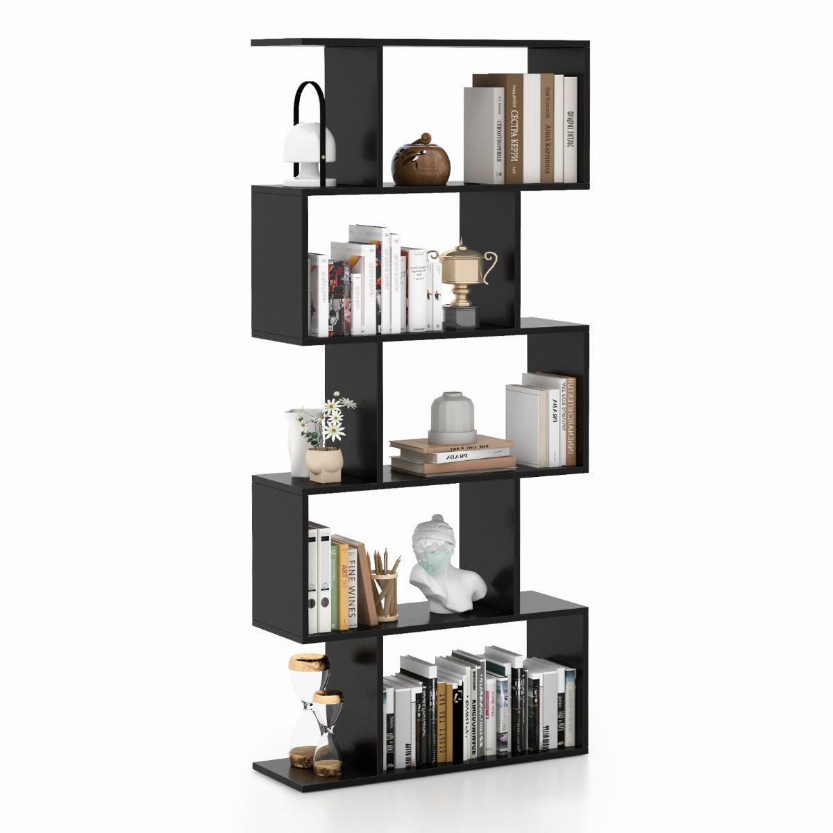 NNECW Geometric S-Shaped Bookcase with Anti-Toppling Device for Living Room/ Home/ Office