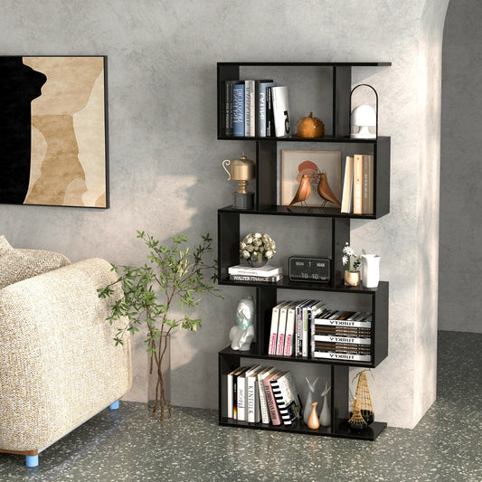 NNECW Geometric S-Shaped Bookcase with Anti-Toppling Device for Living Room/ Home/ Office