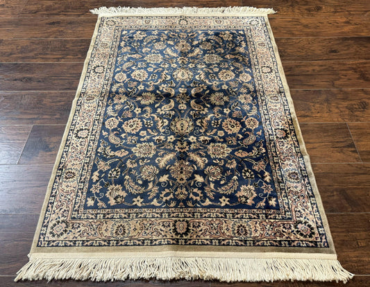 Vintage Art Silk Rug 3x4, Traditional Oriental Persian Design Rug, Belgium Power Loomed Rug, Navy Blue-0