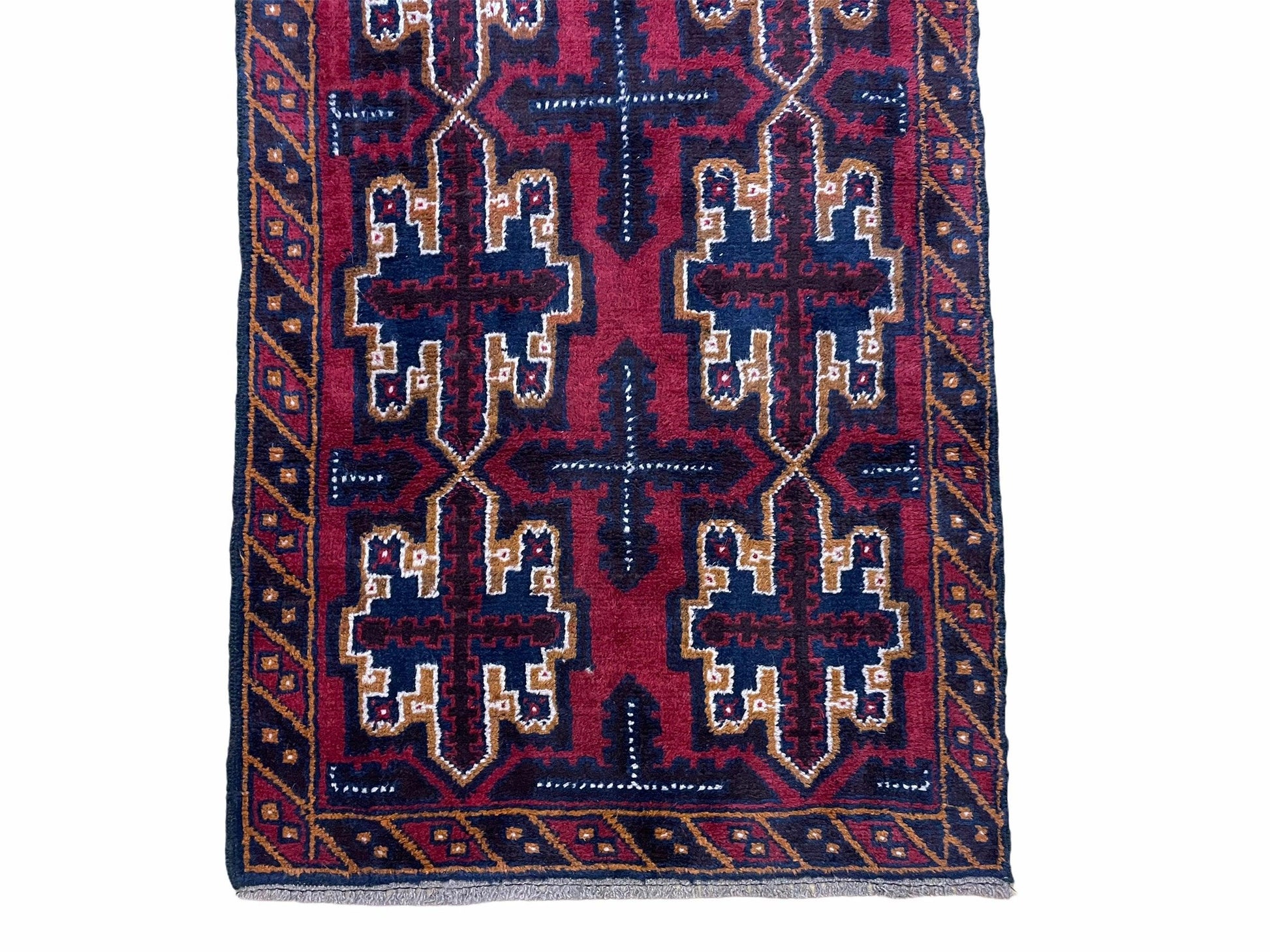 2' 7" X 4' 6" Vintage Handmade Tribal Wool Rug Balouchi Rug Afghan Rug Red Blue-4