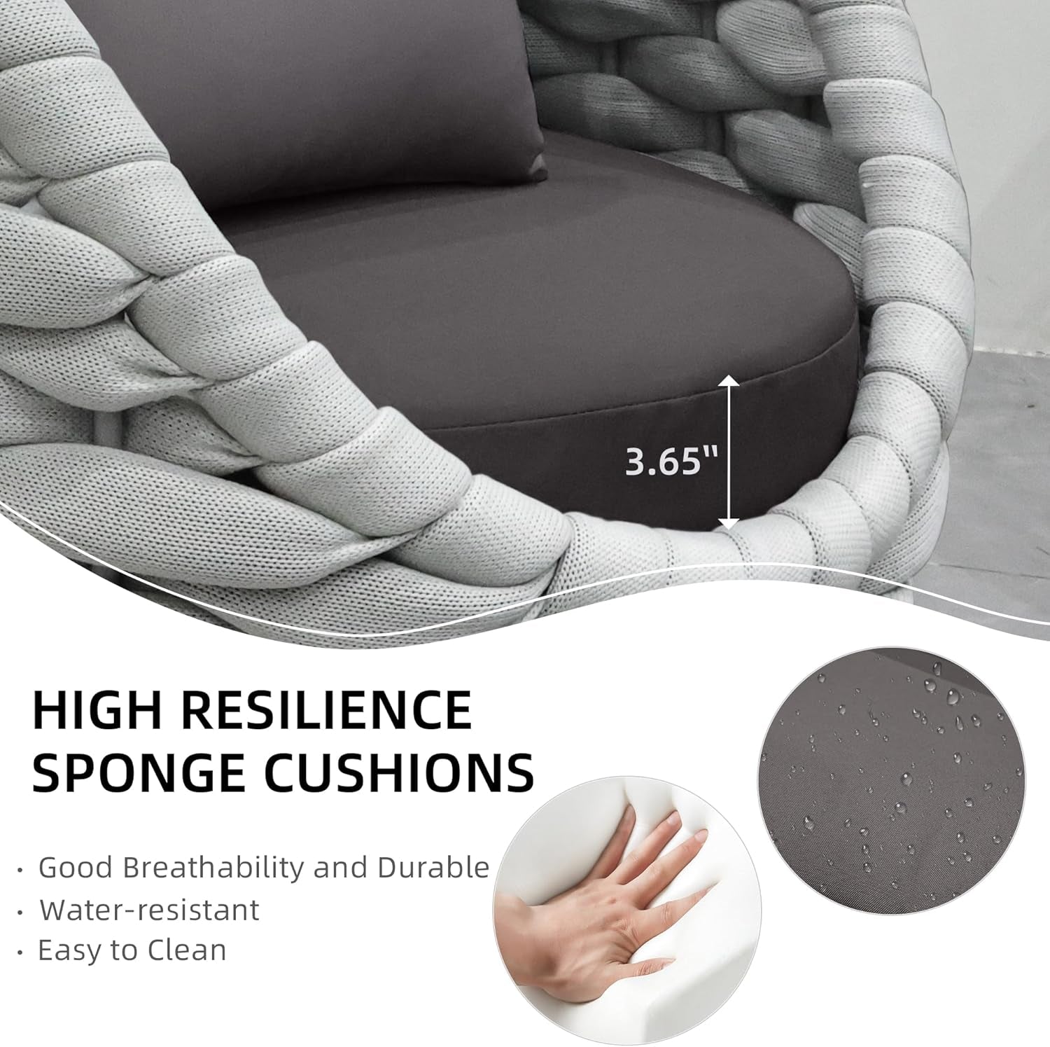 Aluminum Outdoor Patio Furniture Set with Coffee Table, 6 Piece Patio Conversation Sets with Washable Cushions Covers, Patio Sectional Furniture Set for Porch, Balcony, Deck, Yard-4