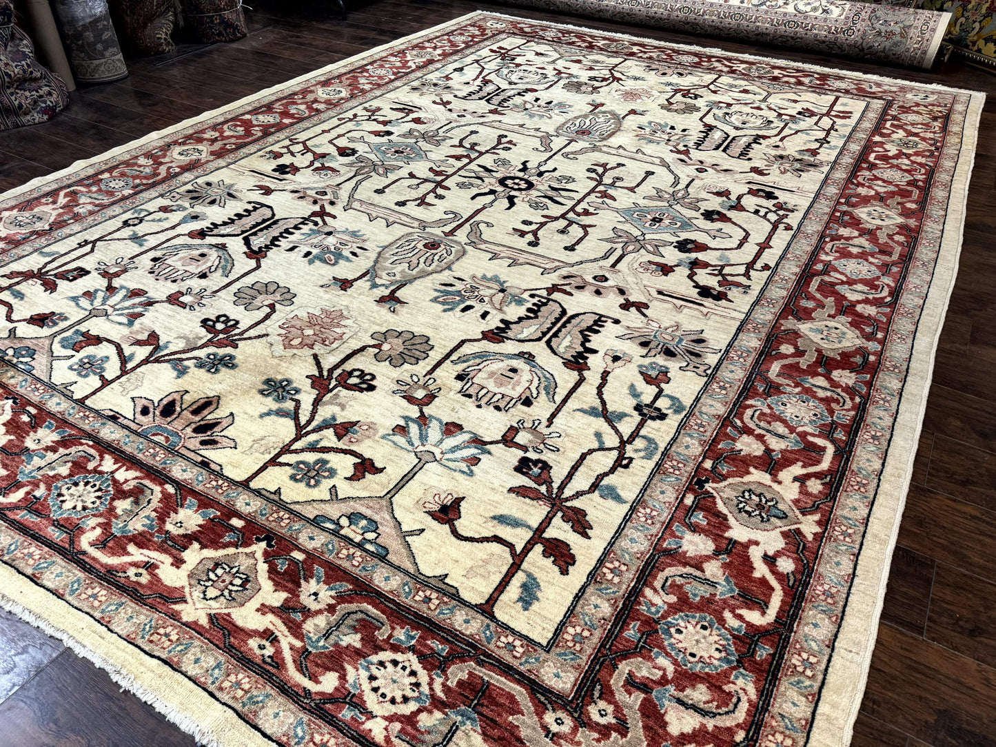 Peshawar Rug 10x14, Beige and Rust Red, Large Pak Persian Rug, Pakistani Rug