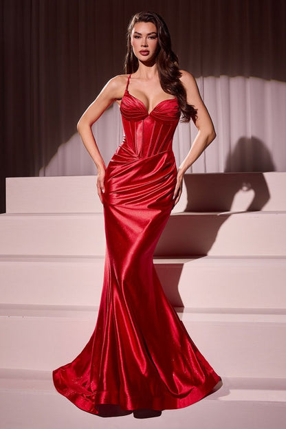 Glitter Dusted Fitted Stretch Satin Gown-0