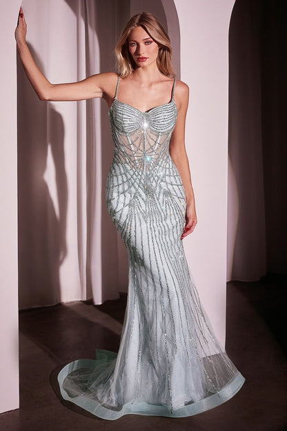 Fitted Pearl & Crystal Gown-3