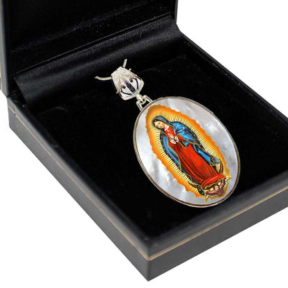 Lady of Guadalupe Silver Plated Mother of Pearl Necklace Jewelry - 43032