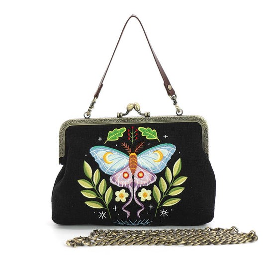Butterfly Vintage Kisslock Handbag: Black