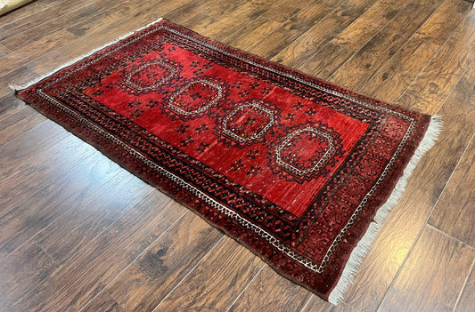Afghan Rug 3x6, Semi Antique Vintage Oriental Carpet, Wool Handmade Red Rug, Tribal Rug, Afghan Beshir Rug