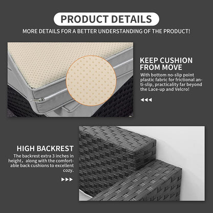 Patio Wicker Furniture Set 6 Pieces Outdoor HDPE Wicker Conversation Couch Sectional Chair Sofa Set with Grey Cushions