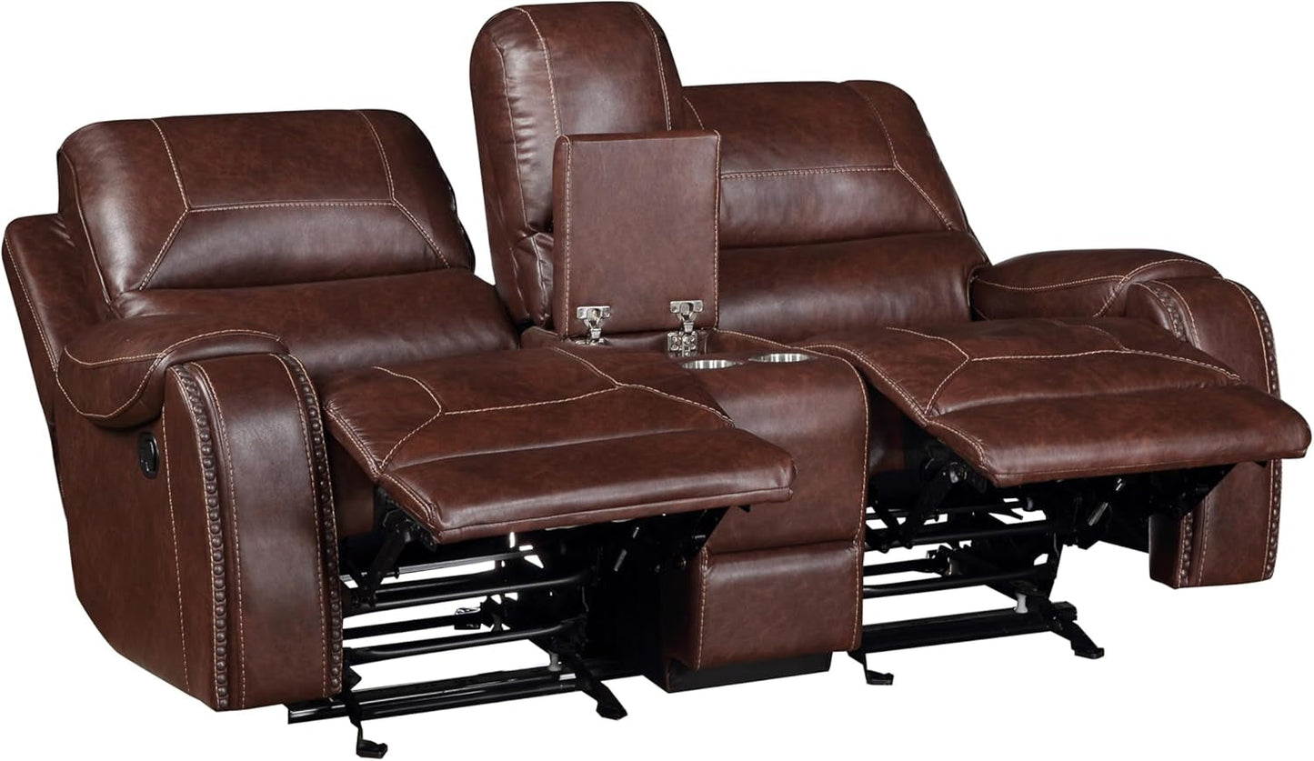 Brown Glider Recliner Loveseat with USB-3