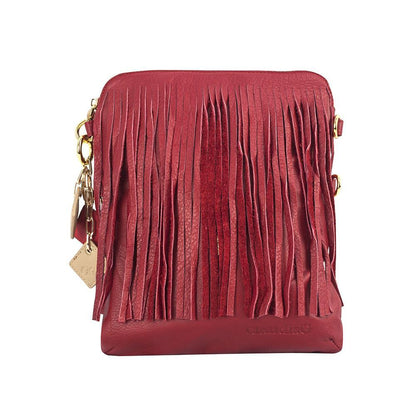 Flamingo Leather Fringe Handbag- Scarlet Red