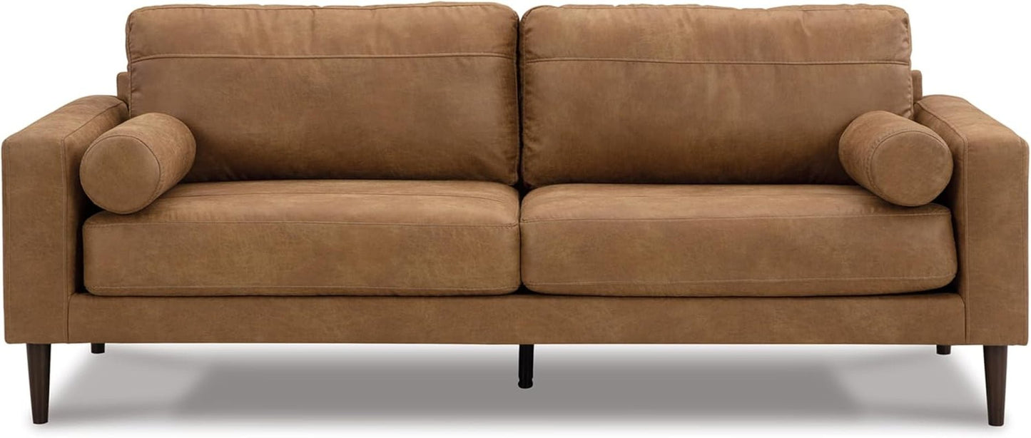 Contemporary Dark Brown Faux Leather Sofa with Pillows-3