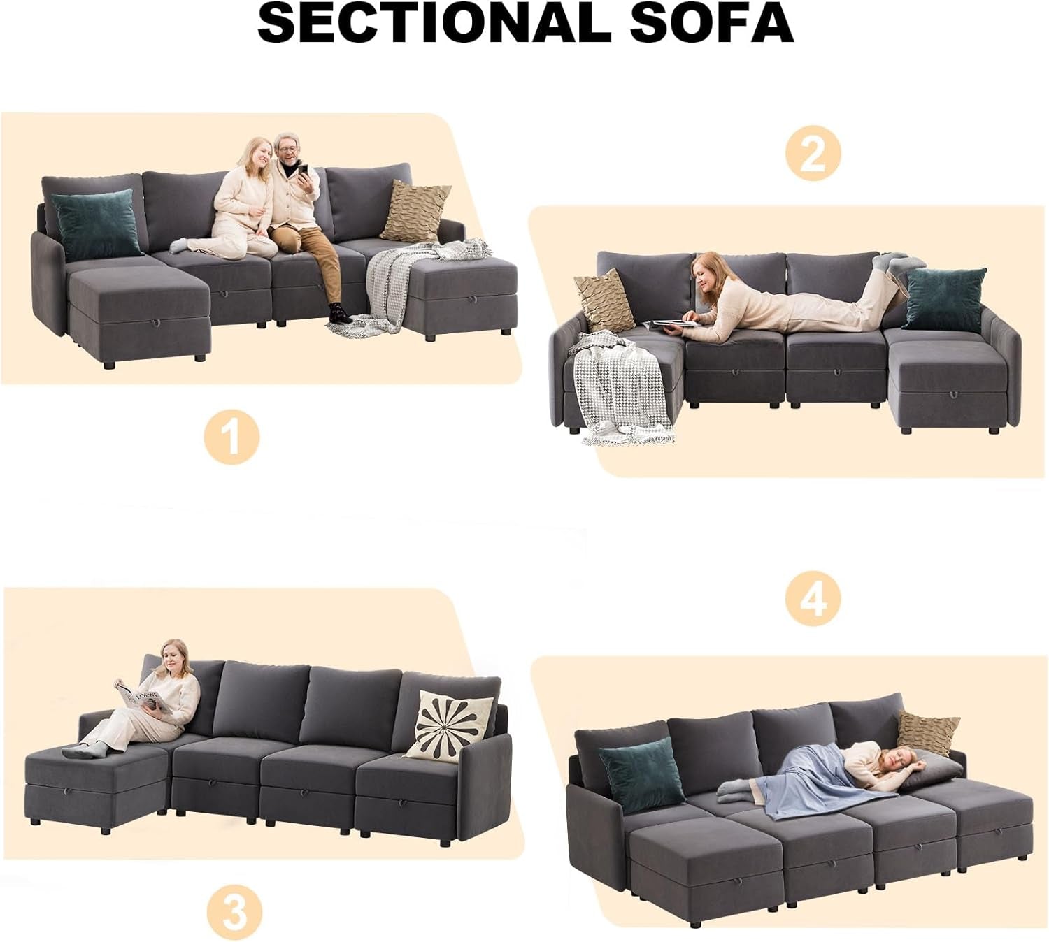 Convertible Modular Sectional Sofa with Memory Foam Comfort-4
