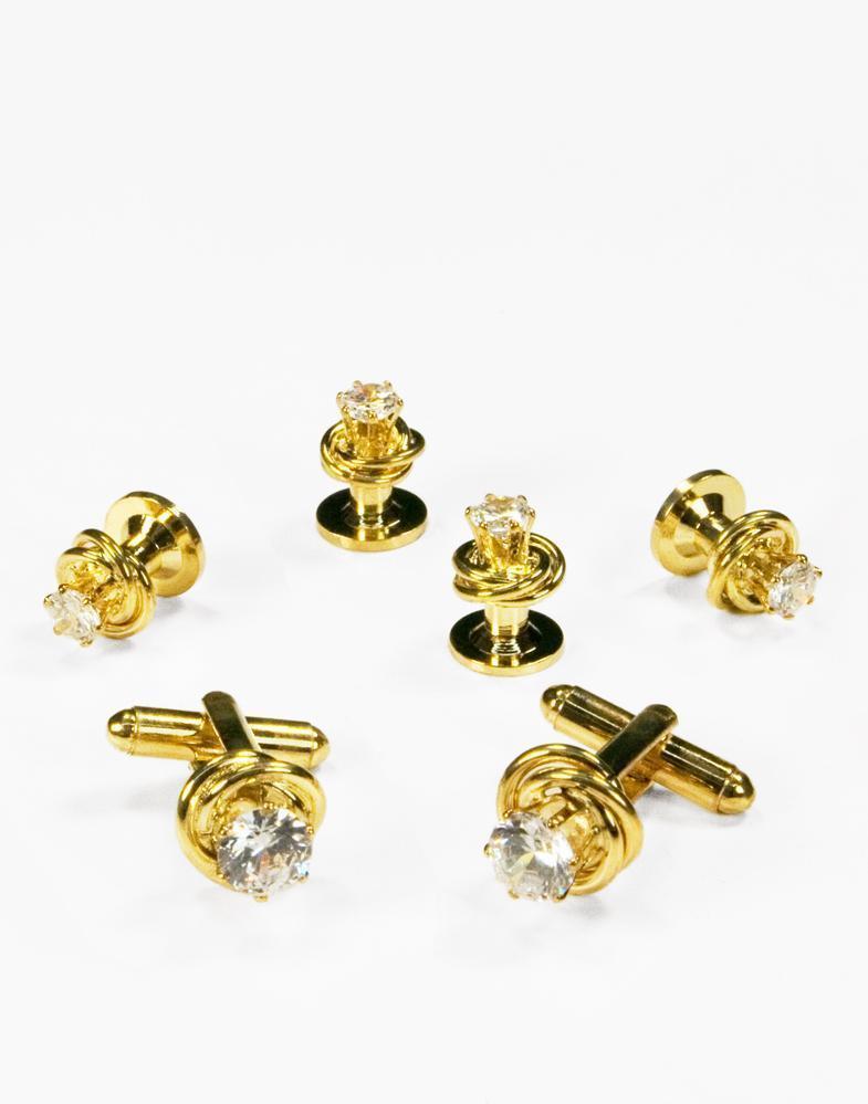 Crystal in Gold or Silver Loveknot Studs and Cufflinks Set-0