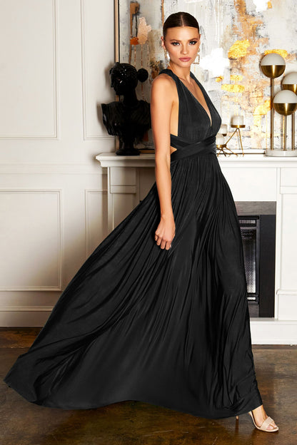 A-line dress with versatile neckline and multiple tie options-0