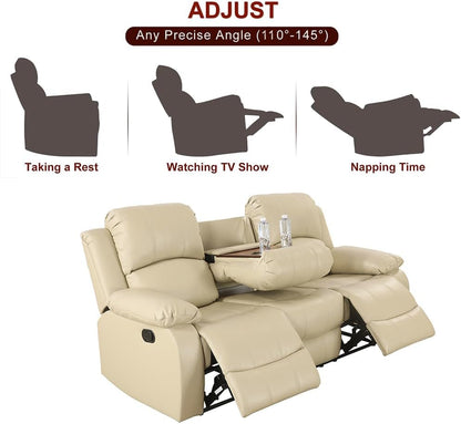 Living Room Furniture Set Leather Recliner Sofa Set Loveseat Chair Furniture Sofa Set for Living Room/Small Space/Rv/House/Office/Theater Seating (A-Beige Leather,Sofa(3Seater))-4