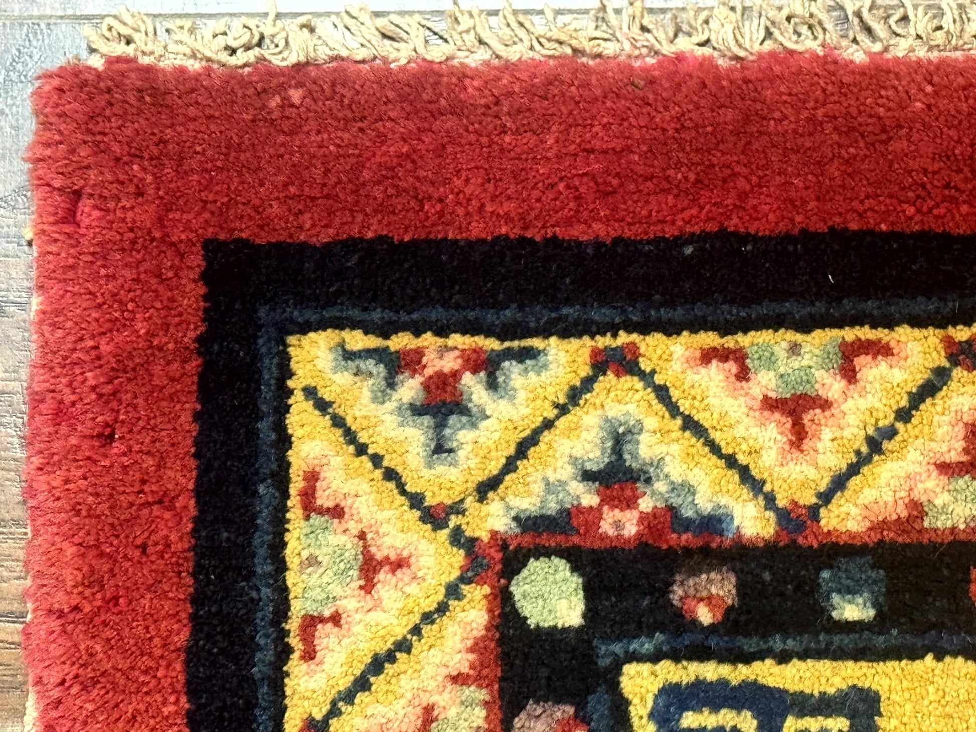 Antique Small Chiense Square Rug 2x2 ft, Wool Chinese Rug-4