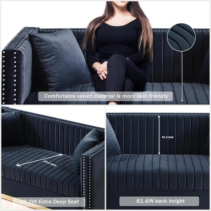 Luxury Velvet L-Shaped Sofa Set Gold Legs-2