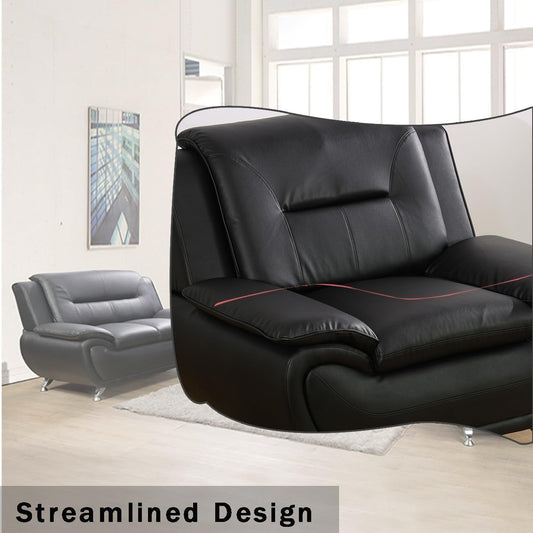 Contemporary Living Room Furniture Set, Faux Leather Sofa Set for Living Room/House/Bedroom/Office/Apartment (Black-B, Loveseat), F45&F46