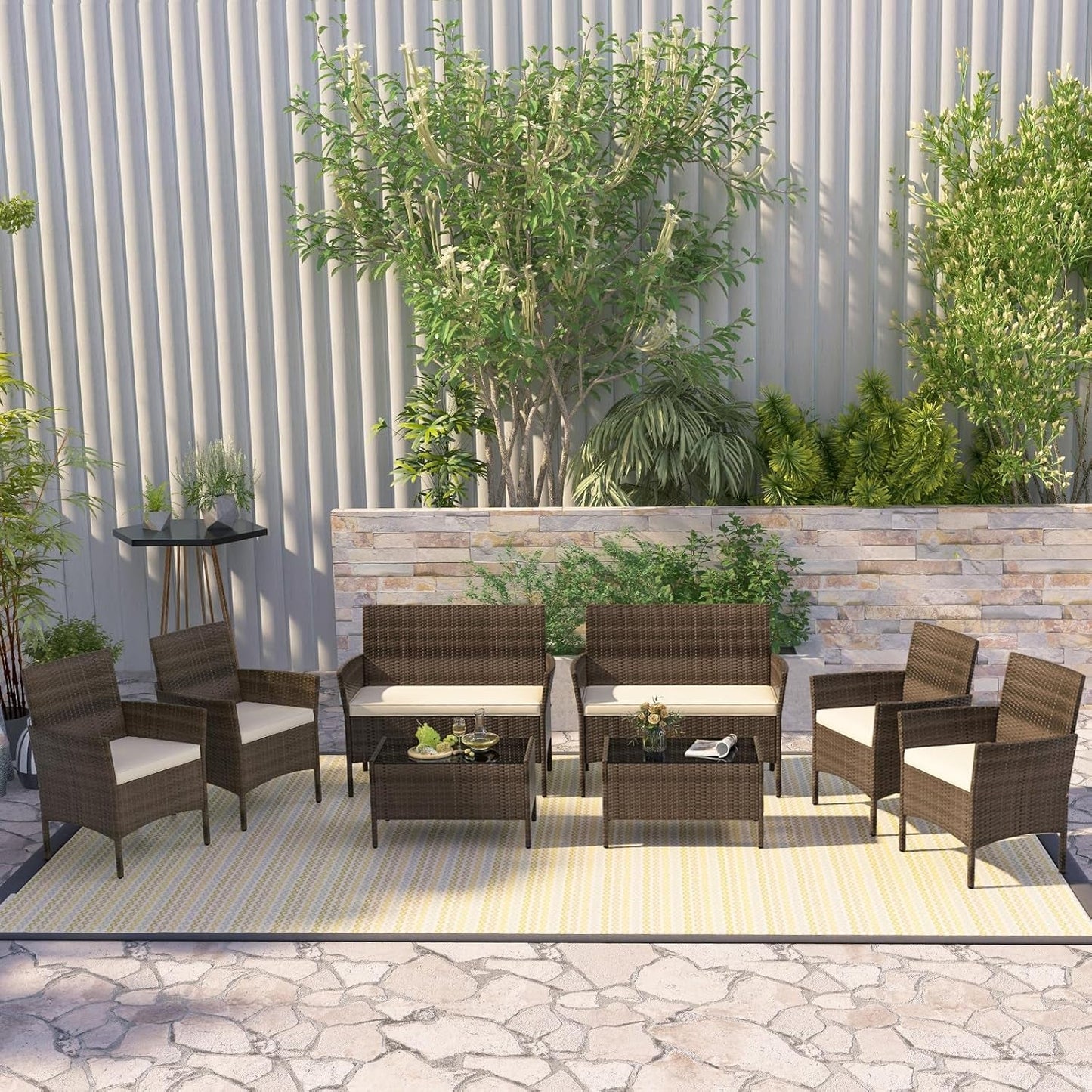 8-Piece Rattan Patio Furniture Set With Cushions-1