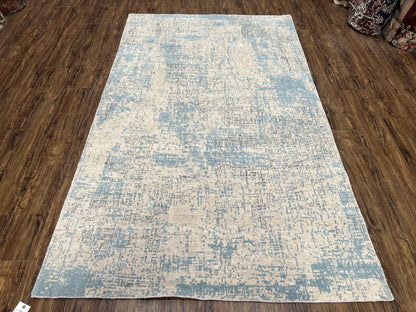 Modern Tibetan Rug 5x8 ft Light Blue and Gray Carpet, Contemporary Wool Rug, Handmade Nepali Rug, Raised Pattern, Tibet Area Rug, Nepal Rug