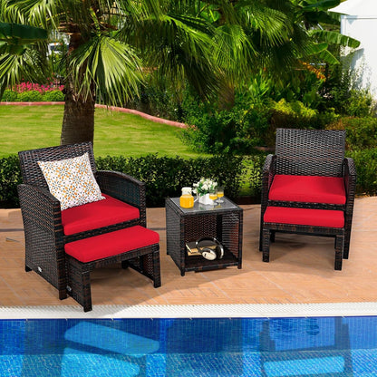 5 Piece Outdoor Rattan Furniture Set With Cushions