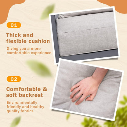 Patio Furniture 4 Pieces, Outdoor Conversation Set with Acacia and Metal Coffee Table, Loveseat and 2 Single Chairs, for Yard, Garden, Porch, Beige