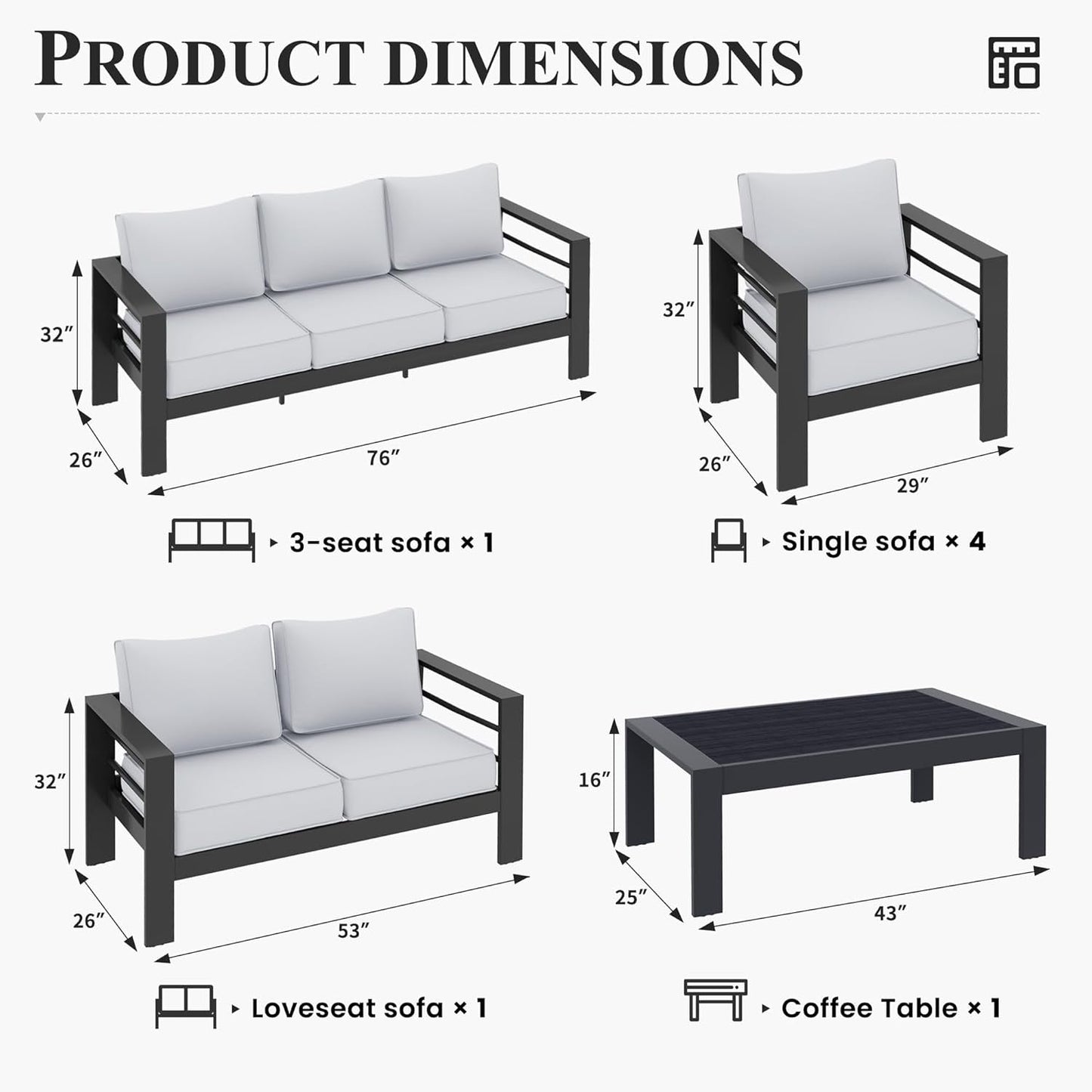 Aluminum Patio Furniture Set, 10 Piece Metal Outdoor Furniture Set, Patio Furniture Set with Waterproof Covers for Backyard Garden（Dark Grey&Light Grey）