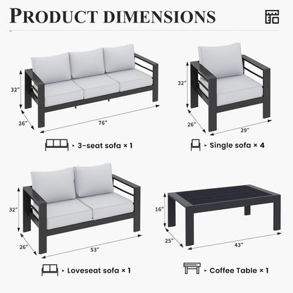 Aluminum Patio Furniture Set, 10 Piece Metal Outdoor Furniture Set, Patio Furniture Set with Waterproof Covers for Backyard Garden（Dark Grey&Light Grey）