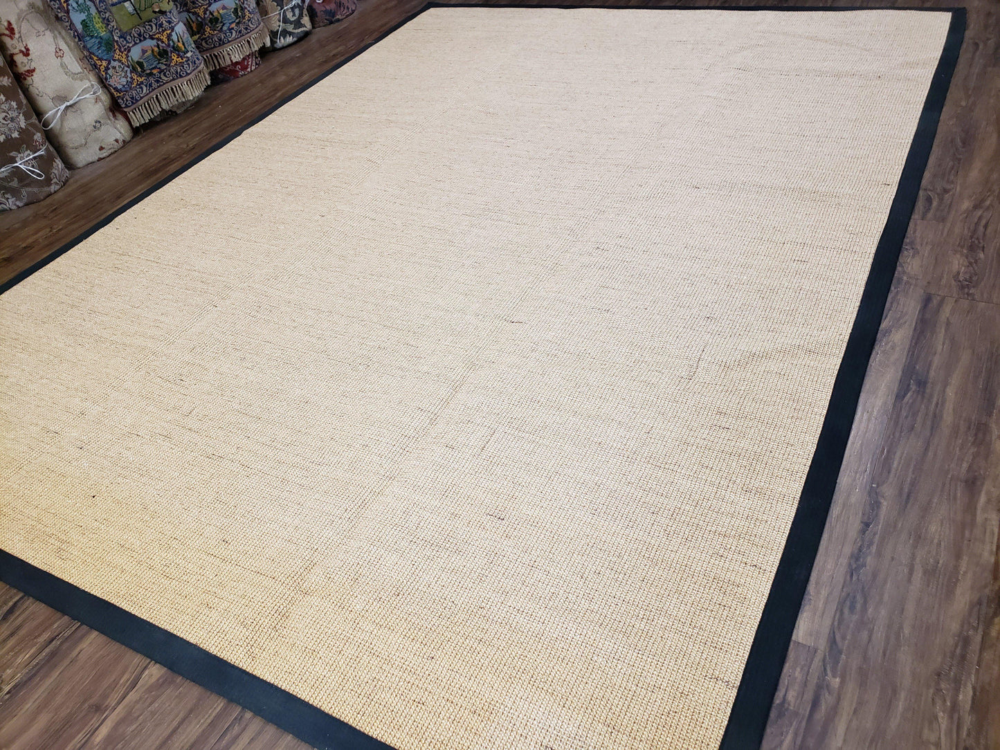 Jute Rug 8x10, Natural Jute Fiber Area Rug, Natural Sisal Area Rug with Black Border, 8x10 Carpet, Solid Jute Rug 8 x 10, Farmhouse Rug