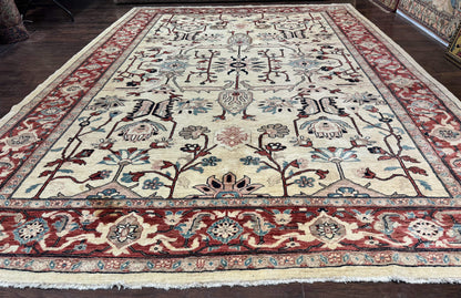 Peshawar Rug 10x14, Beige and Rust Red, Large Pak Persian Rug, Pakistani Rug