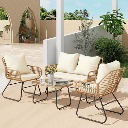 Stylish Four-Piece Outdoor Rattan Furniture Set with Cushions