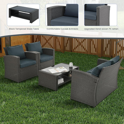 Outdoor Wicker Patio Furniture Set with Cushions and Table