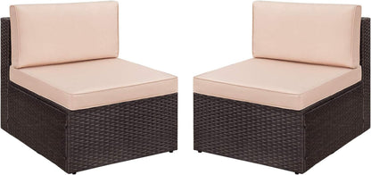 2 Pieces Patio Furniture Sets All-Weather Outdoor Sectional Armless Sofa (Beige)
