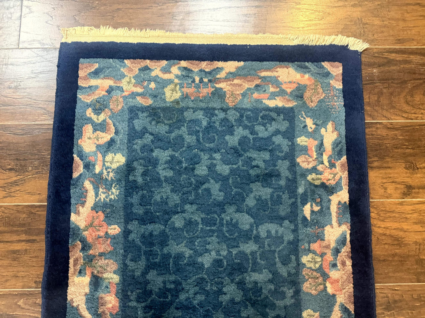 Blue Chinese Rug 2.6 x 4, Fete Rug, Peking Rug, Chinese Wool Rug, Art Deco Carpet