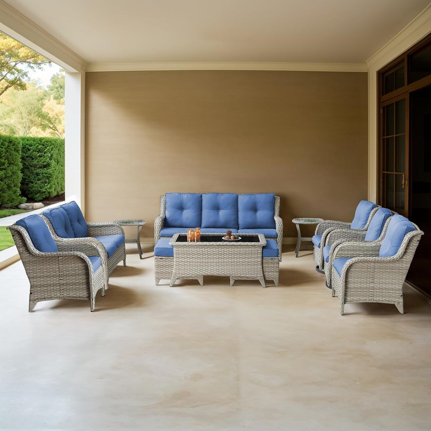 Cozy 11 Piece Outdoor Furniture Set with Swivel Chairs