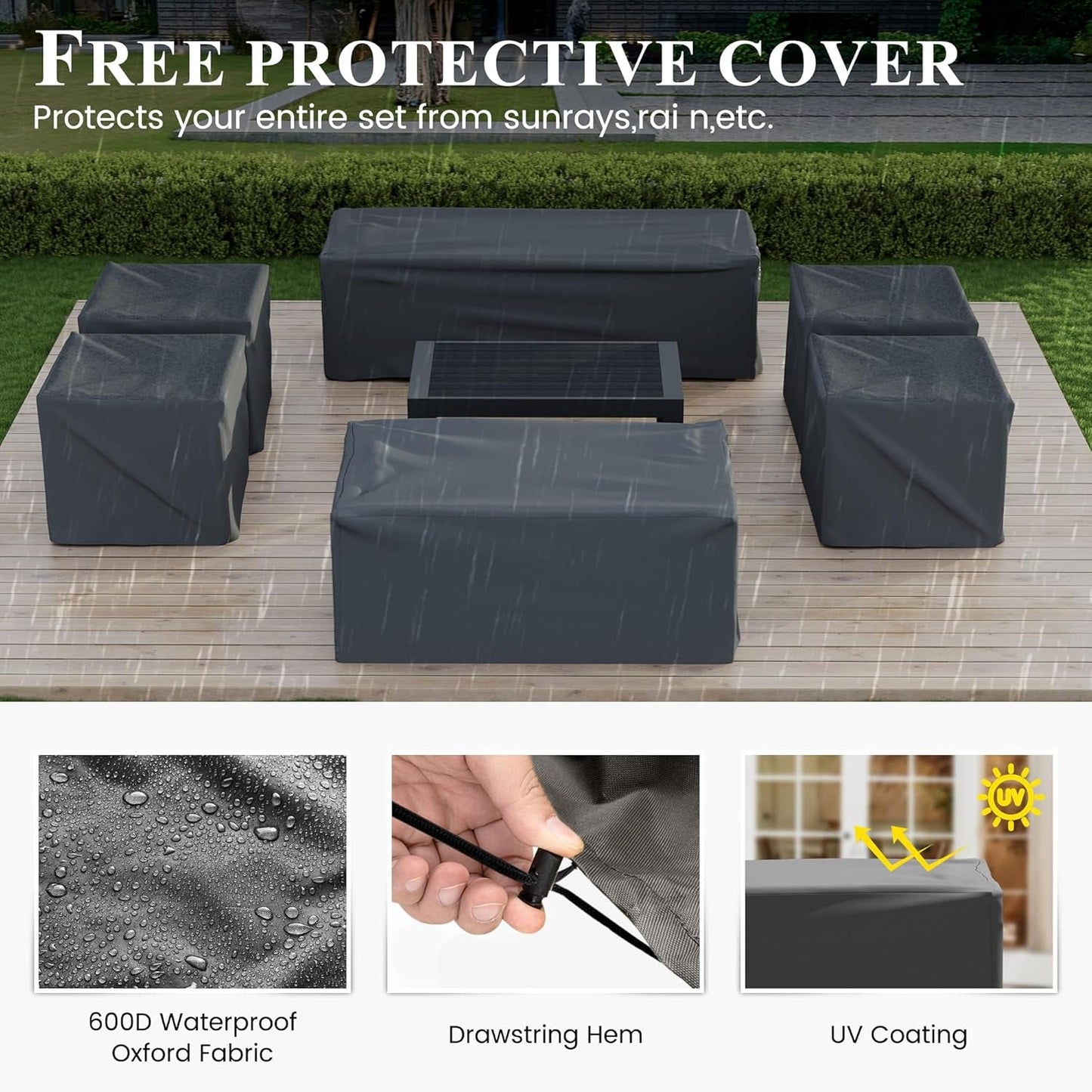 Aluminum Patio Furniture Set, 10 Piece Metal Outdoor Furniture Set, Patio Furniture Set with Waterproof Covers for Backyard Garden（Dark Grey&Light Grey）