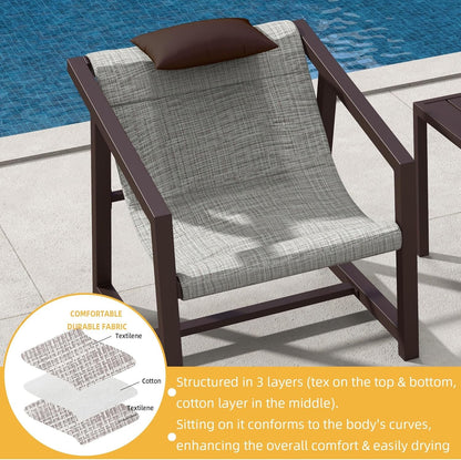 3 Pieces Patio Conversation Bistro Set, Textile Patio Furniture Set with Side Table & Headrest Pillows, Outdoor Sectional Sofa for Patio, Balcony, Backyard, Garden, Poolside-4