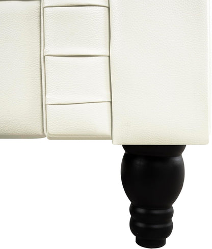 Emery Chesterfield 3 Piece Living Room Sectional Sofa Set Rolled Arms, Tufted Cushion Sofas for Living Room Set Includes Sofa, Loveseat Couch, Accent Arm Chair / Easy Tool-Free Assembly – off White-3