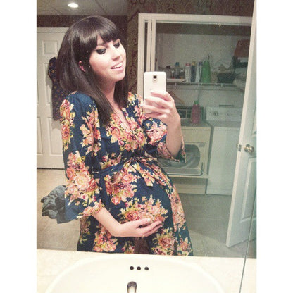 Maternity Hospital Gown Delivery Robe Dark Blue-0