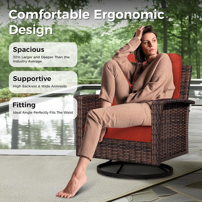 Oversized Wicker Patio Furniture Set with Swivel Chairs-1