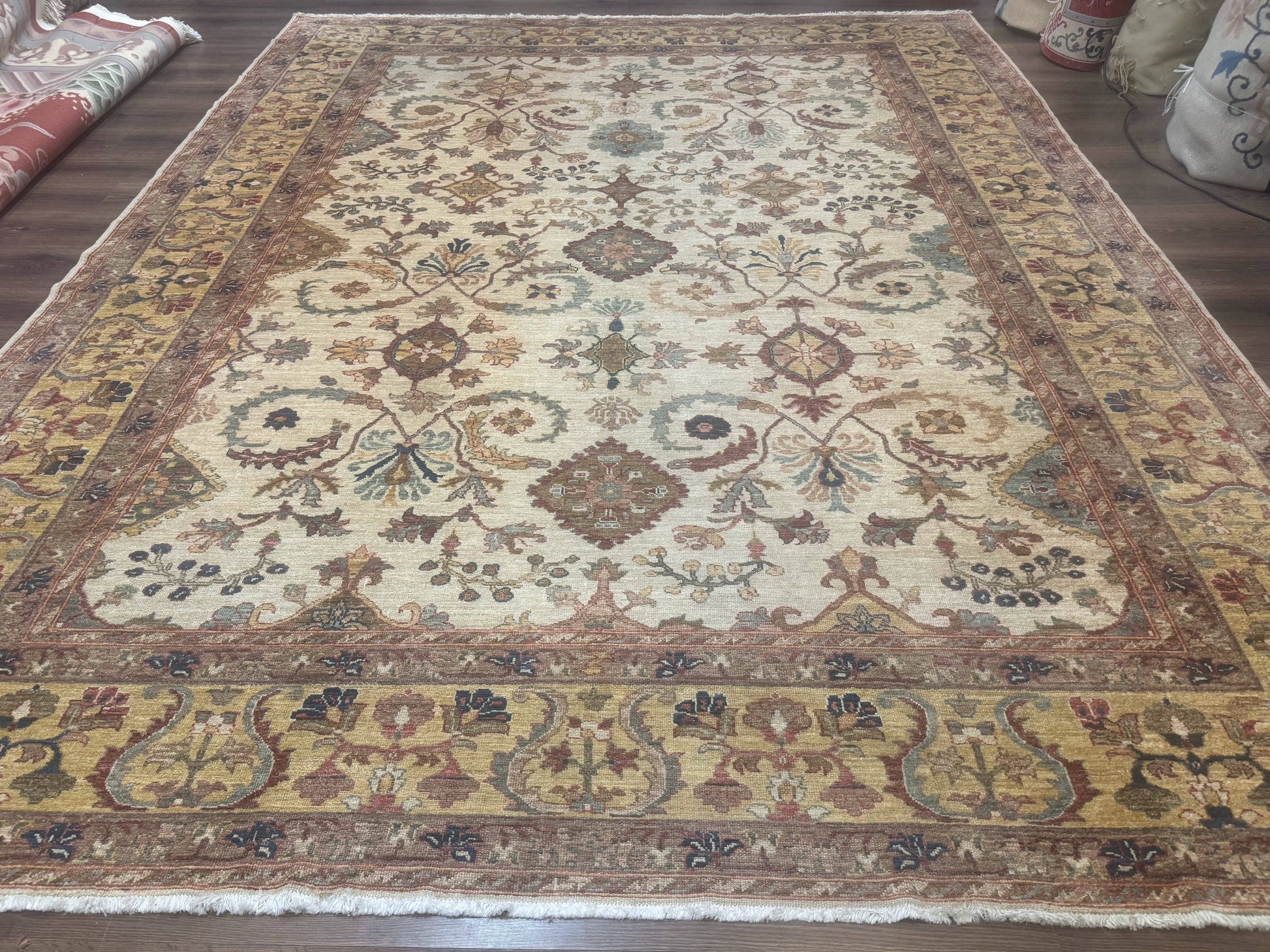 Egyptian Rug 9x12, Mahal Sultanabad Carpet, Handmade Wool Rug, Oatmeal Color-0