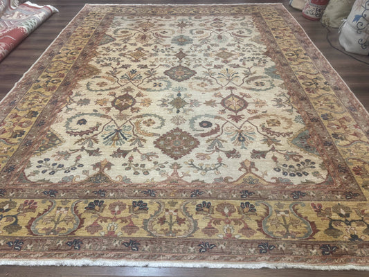 Egyptian Rug 9x12, Mahal Sultanabad Carpet, Handmade Wool Rug, Oatmeal Color-0