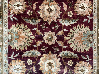Indo Mahal Rug 6x9, Large Flowers Allover, Maroon and Green, Handmade Wool Area Rug, Vintage Rug, Indian Oriental Carpet, Hand Knotted Rug-3