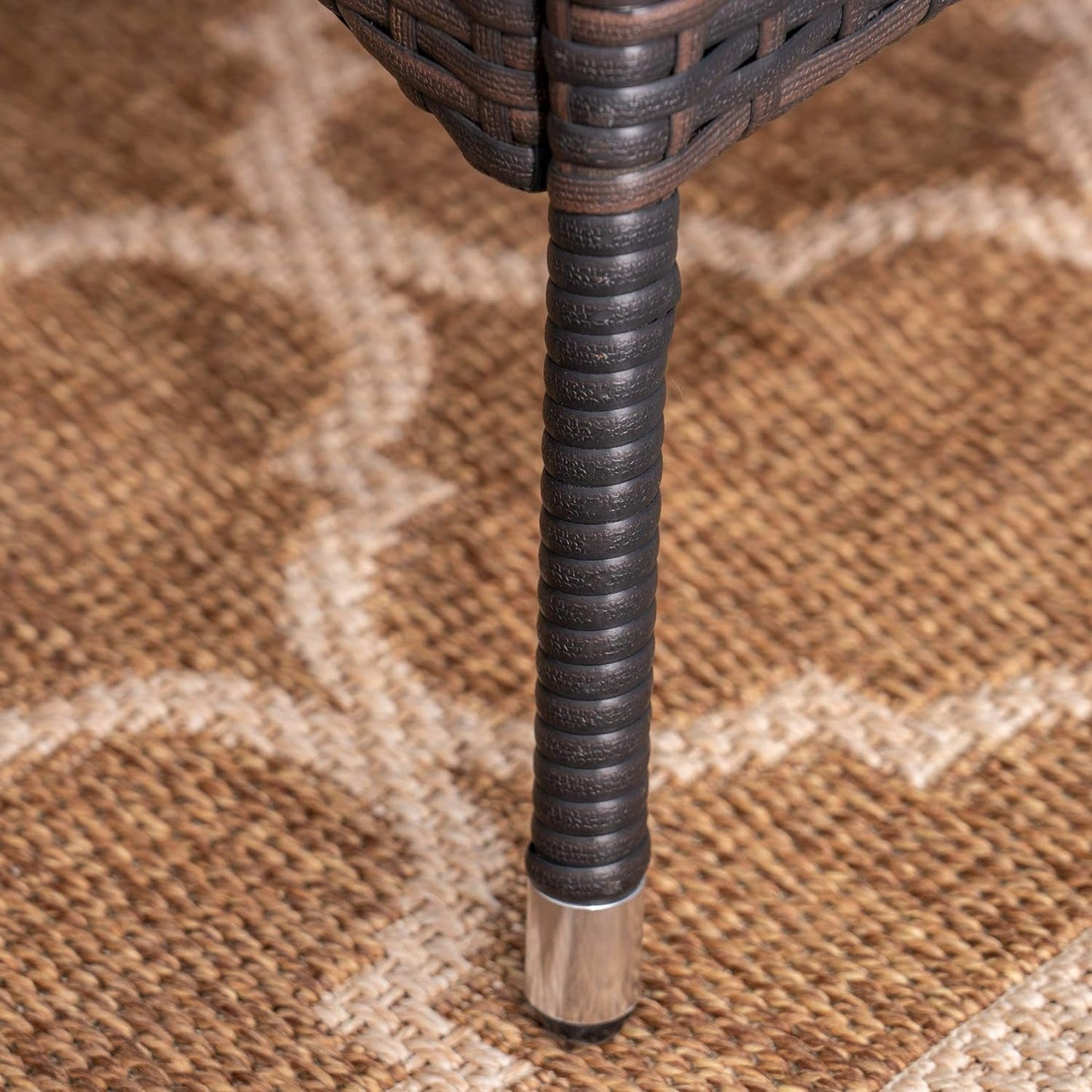 Randy | Outdoor 7-Piece Acacia Wood and Wicker Dining Set with Cushions | Teak Finish | in Multibrown/Beige, Rustic Metal-4